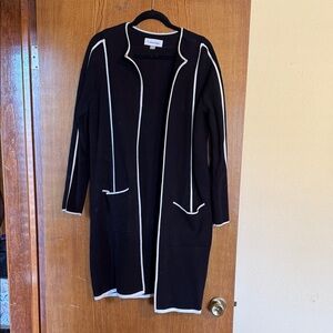 Calvin Klein Black Open Long Cardigan with White Trim